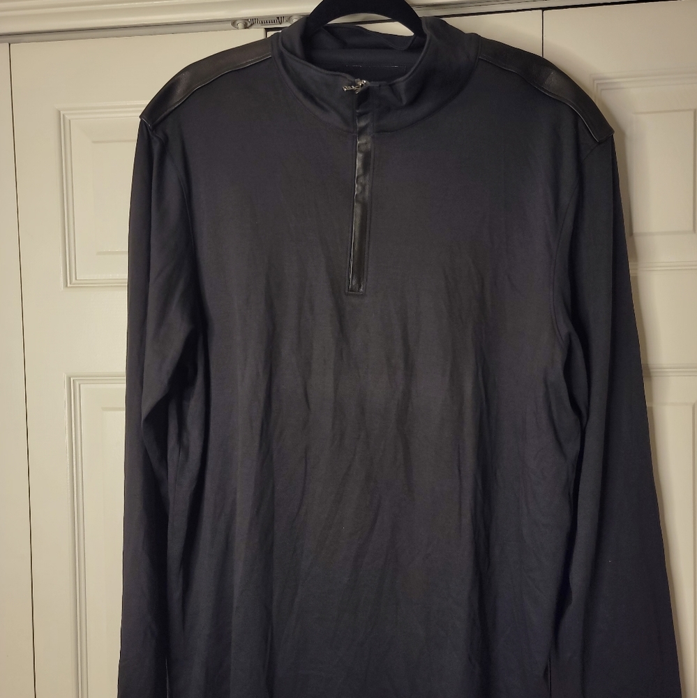 Michael Kors long sleeves black t-shirt with leather details in black